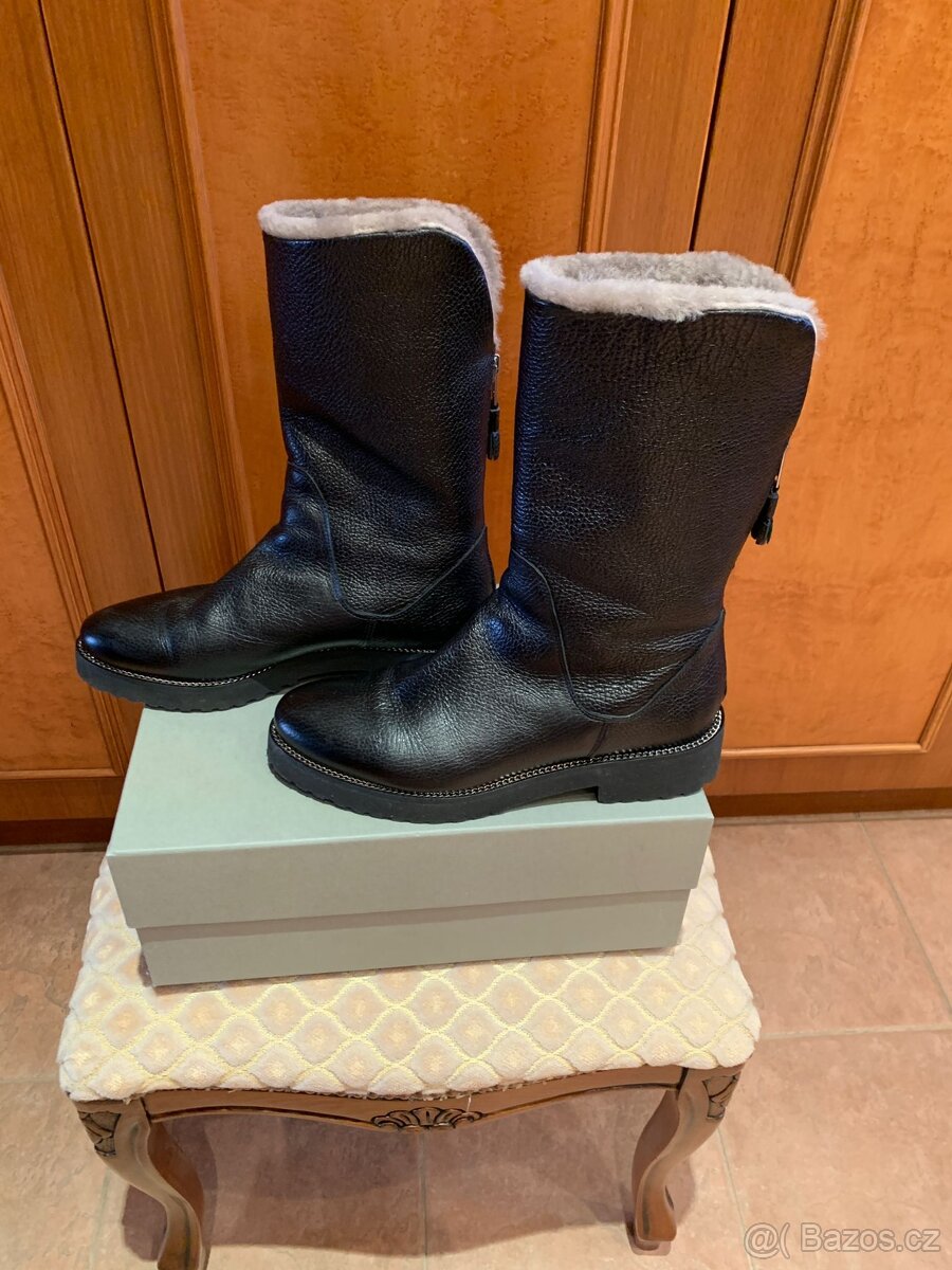 Nové luxusní zimní dámské kožené italské kozačky - 2