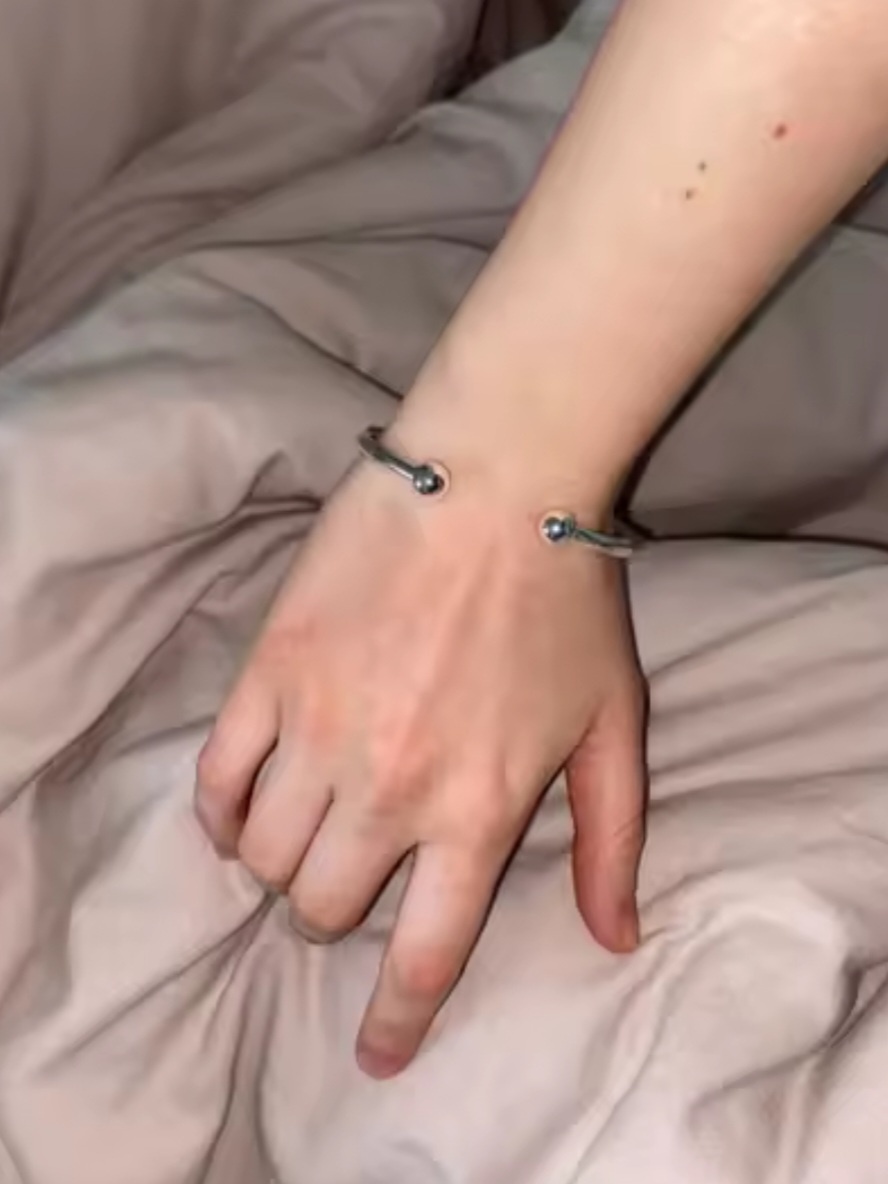 Nový dámský stříbrný náramek 925 kuličkový otevřený uni vel - 2