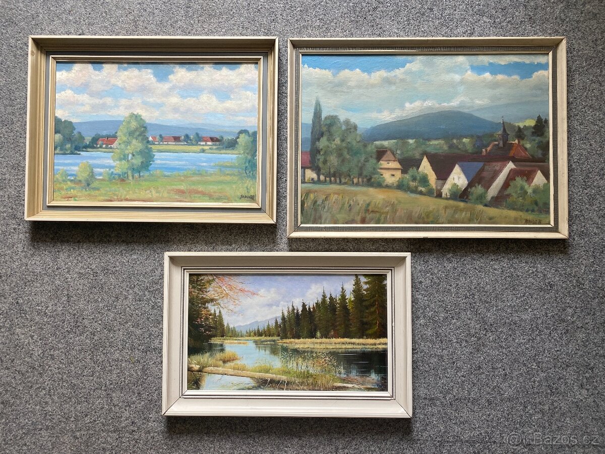 obraz starý obraz olejomalba krajinka obraz Šumava - 2