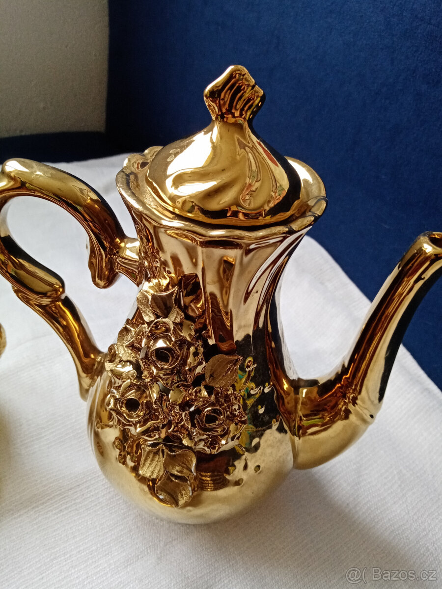 Zlatý kávový servis 15 ks - 2