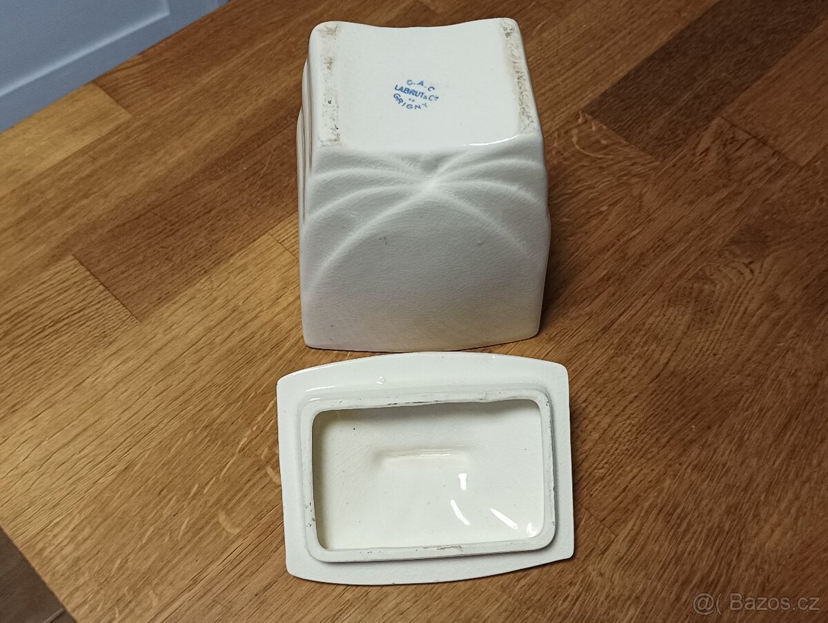 STAROŽITNÁ ART DECO FAJÁNS DÓZA LABRUT & CIE, GRIGNY - 2