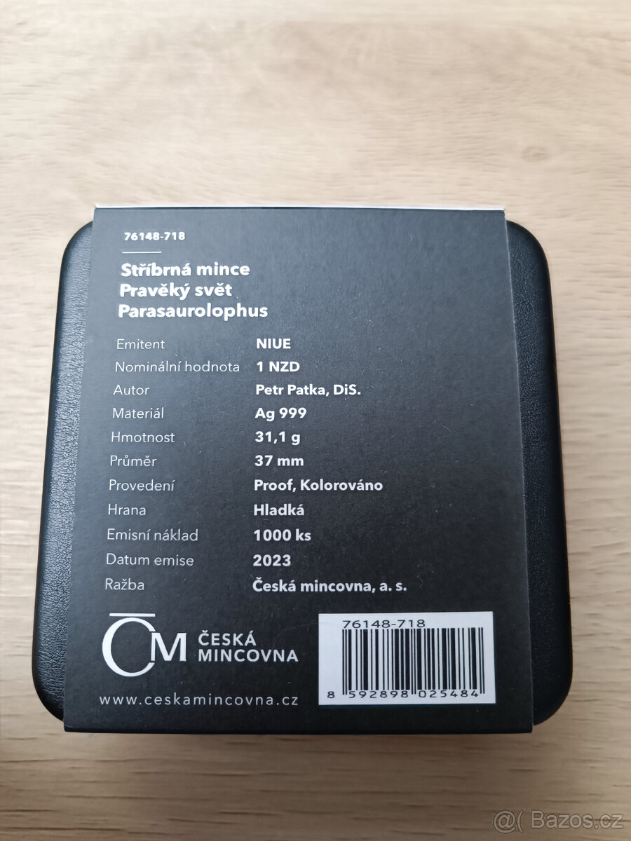 Stříbrná mince Pravěký svět - Parasaurolophus proof - 2