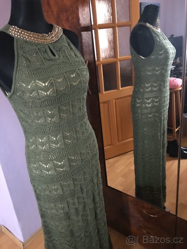 Pletené khaki šaty dlouhé vel.36 - 2