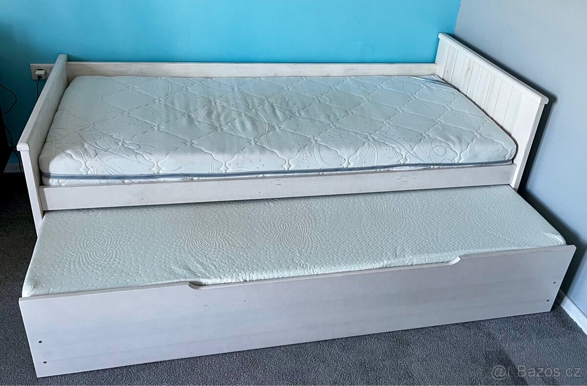 Postel s přistýlkou a úložným prostorem, 200x90 bílá - 2