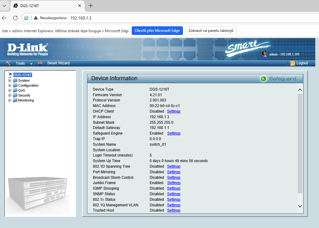 D-Link DGS-1216T, Switch, 16xGLAN 10/100/1000Mbit + 2xSFP - 2
