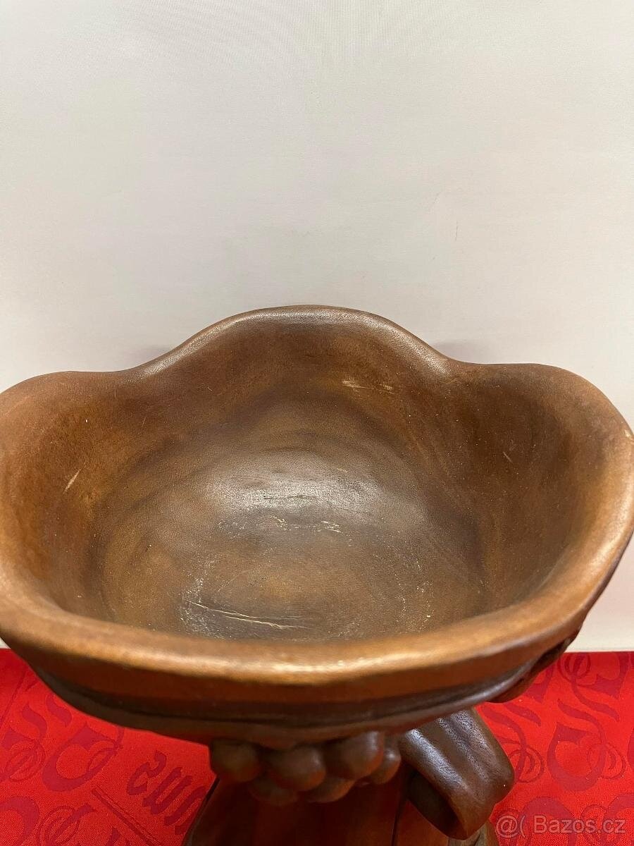 Dřevěná socha misa stojan na květiny ovoce - Indonésie, masi - 2