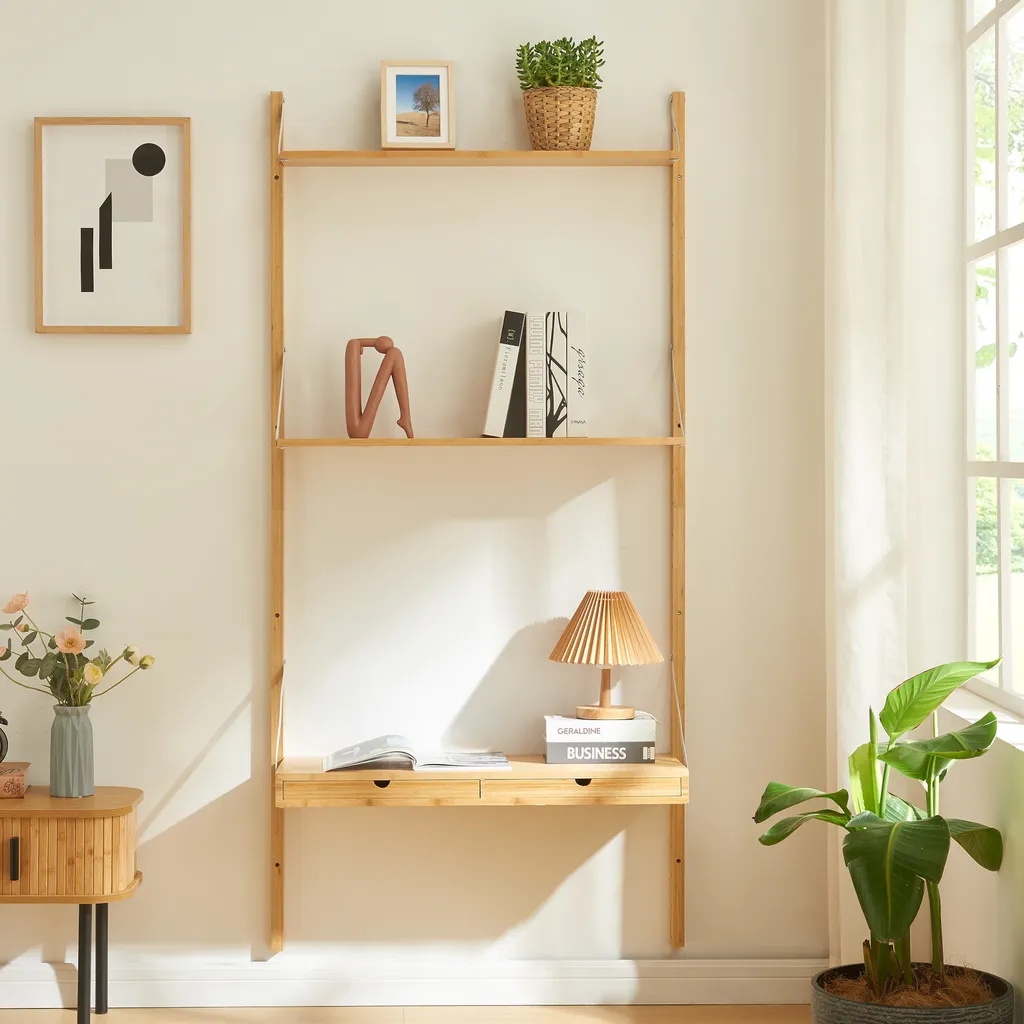 Nástěnná police / stůl "Tingvoll" 176x85x32 cm Bambus - 2