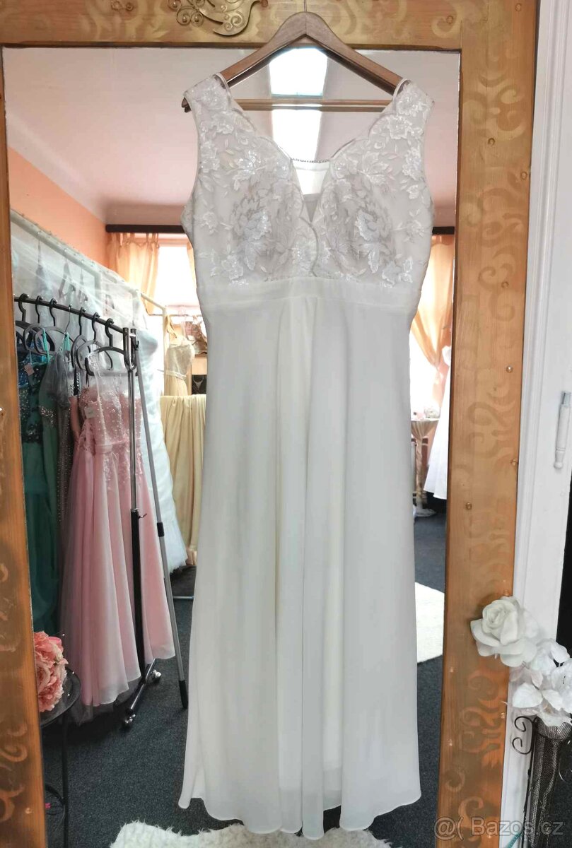 KRÉMOVÉ SVATEBNÍ ŠATY vel.44 - 2