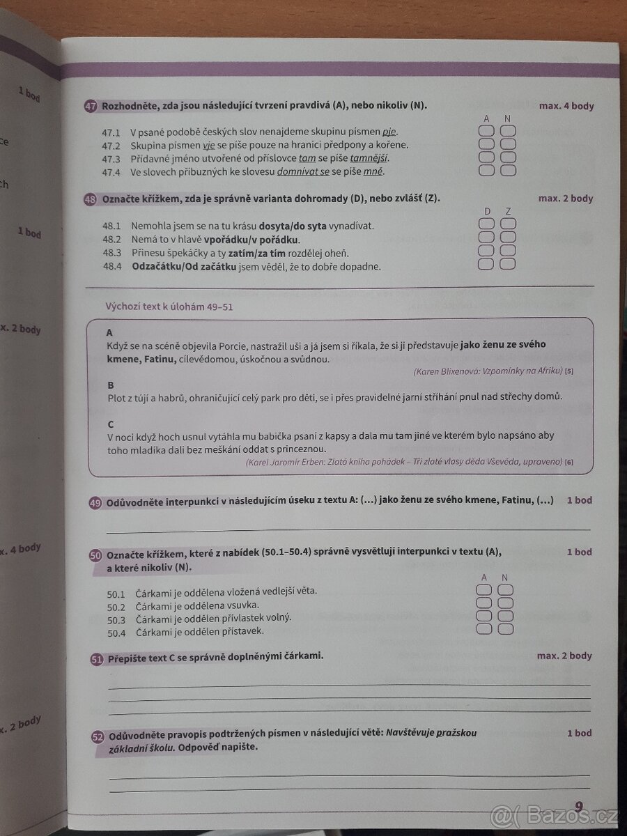 Přijímačky ČJ a literatura - 2