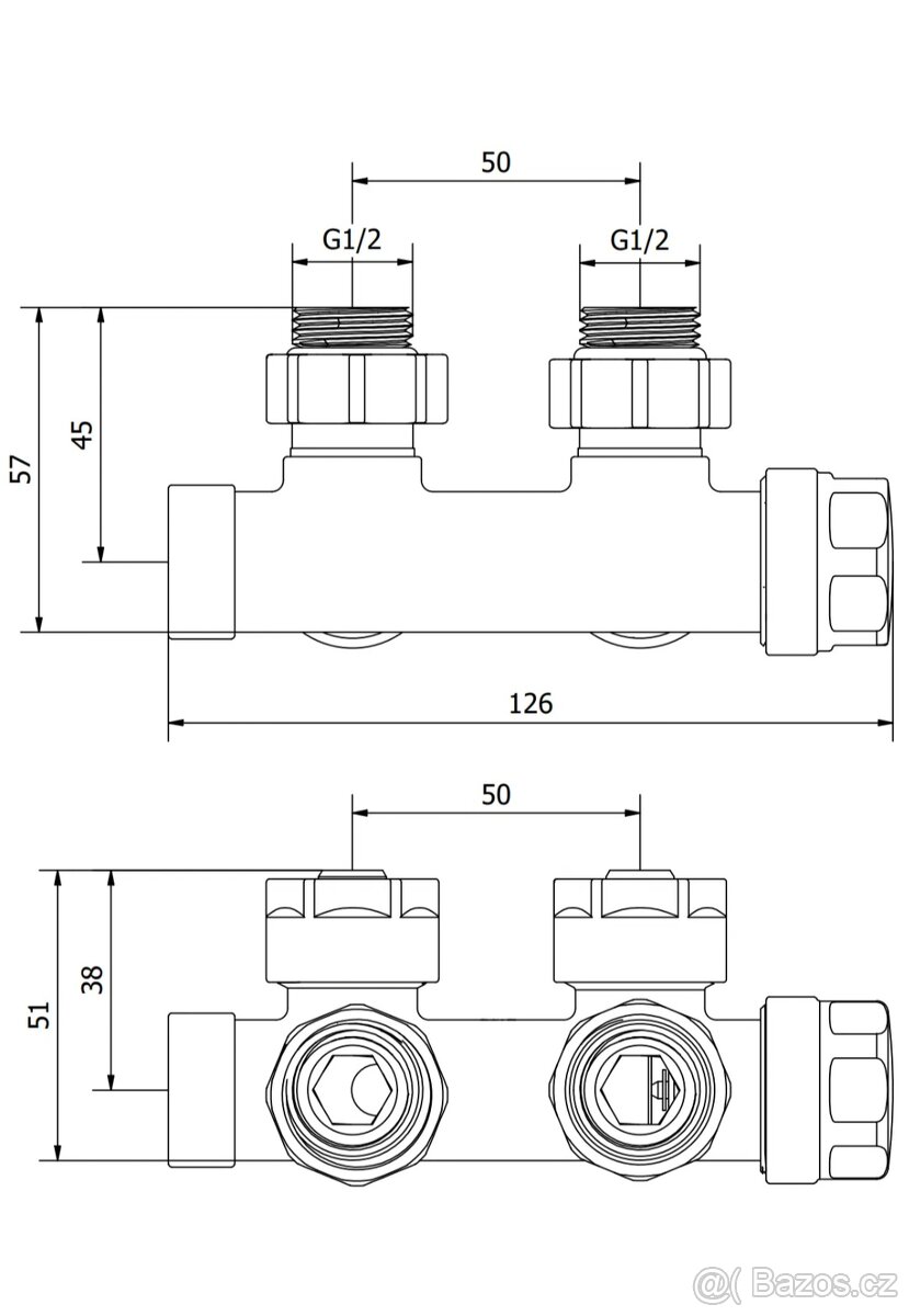 Mexen radiátorový ventil dvouúhový D50, černý - 2