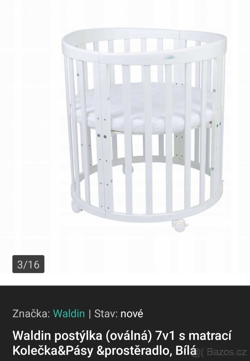 Dětská postýlka Waldin 7v1 oválná - 2