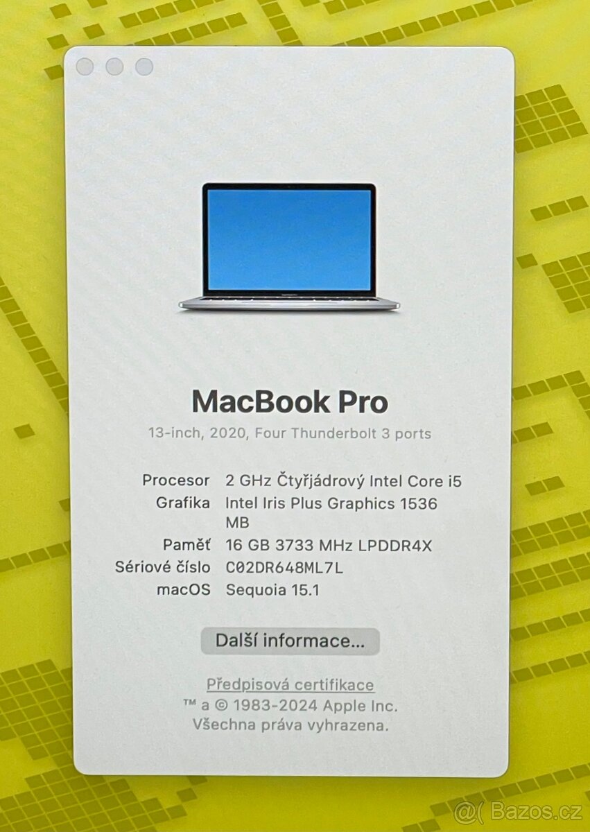 MacBook Pro 2020/16GB RAM/Intel i7/512GB SSD/Záruka - 2