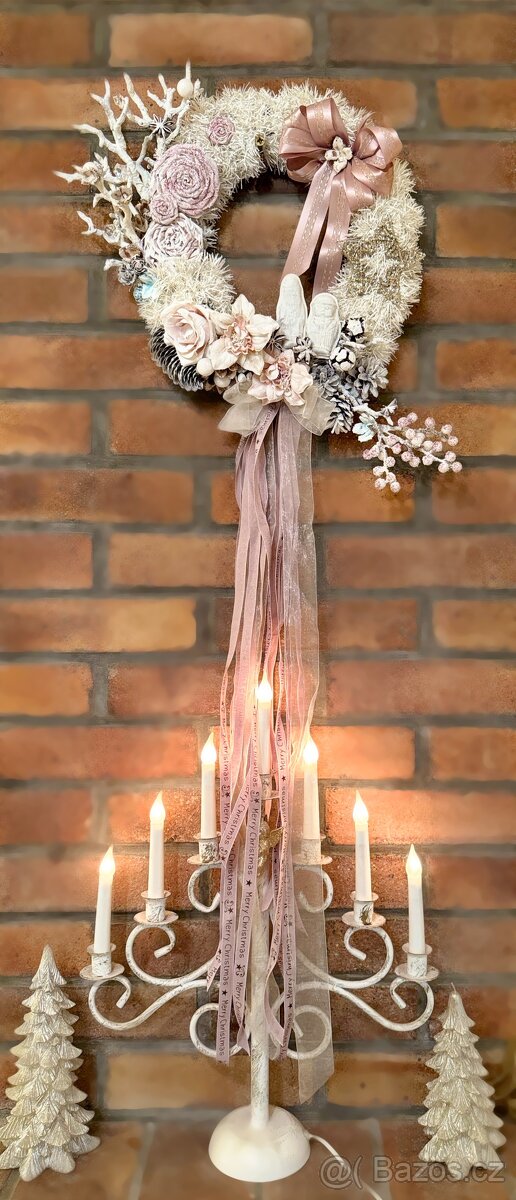 Luxusní Vánoční věnec "Zimní Růže" v pudrových tónech - 2