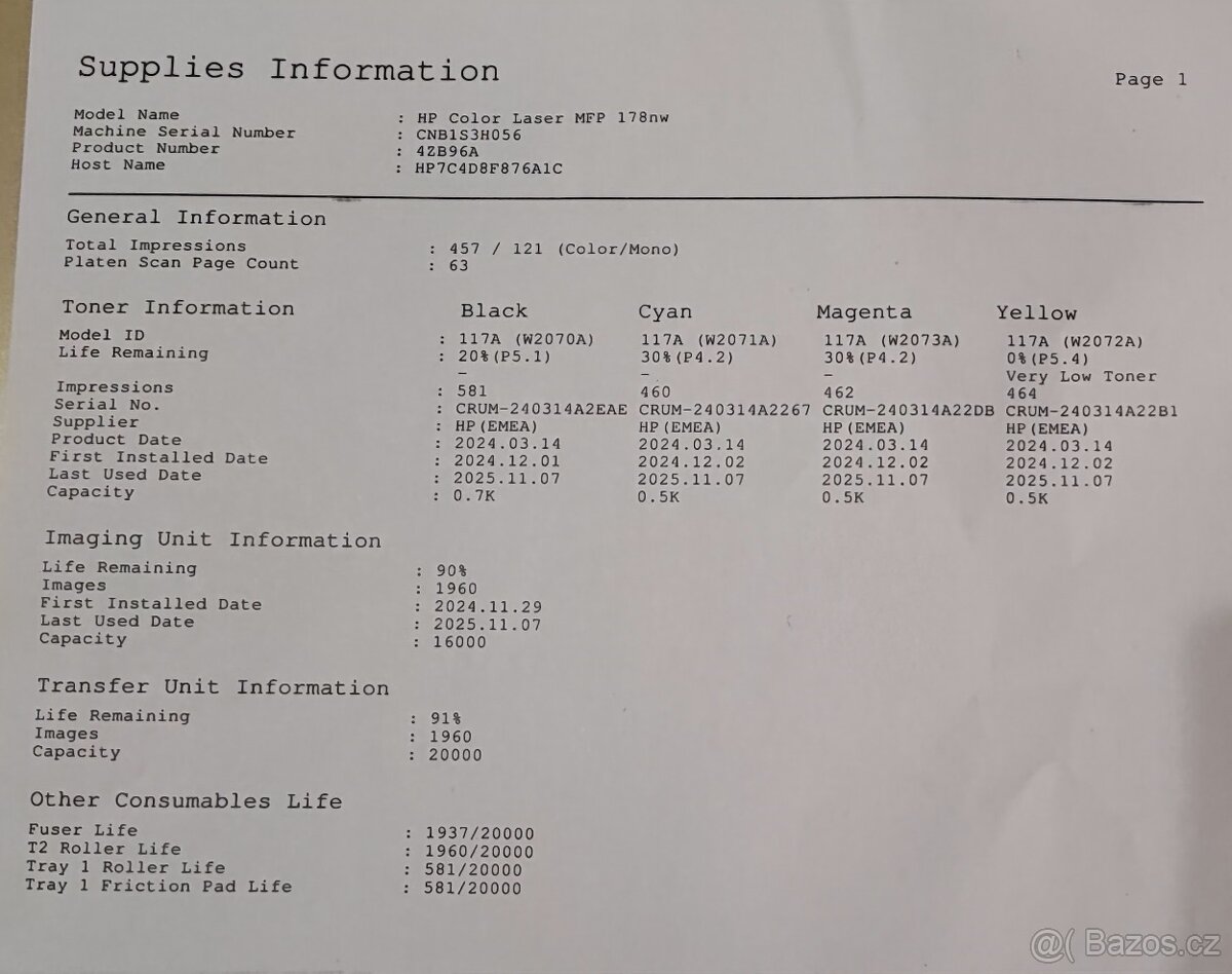 Tiskárna HP Color Laser MFP 178nw v záruce - 2