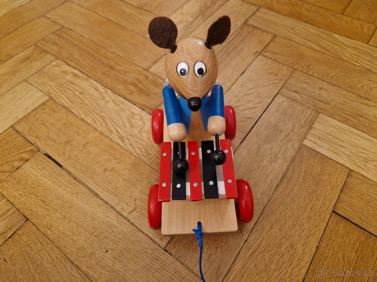 Dřevěná tahací myš s xylofonem - 2