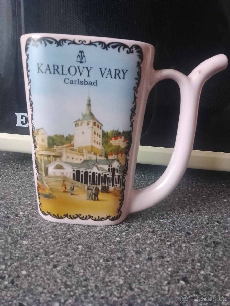 Hrnek Karlovy Vary, Carlsbad, růžový porcelán - 2