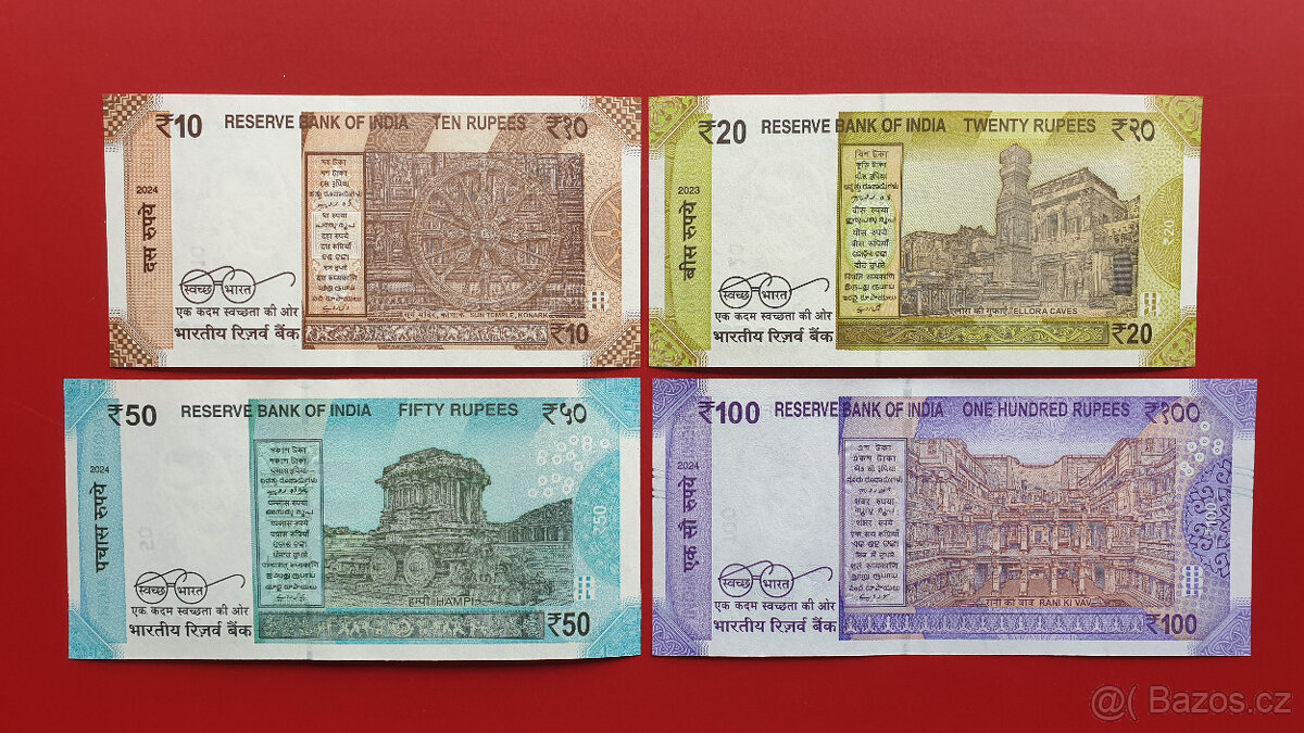 Bankovky INDIE 10,20,50 a 100 RUPIÍ 2023/24 UNC číslo #79 - 2