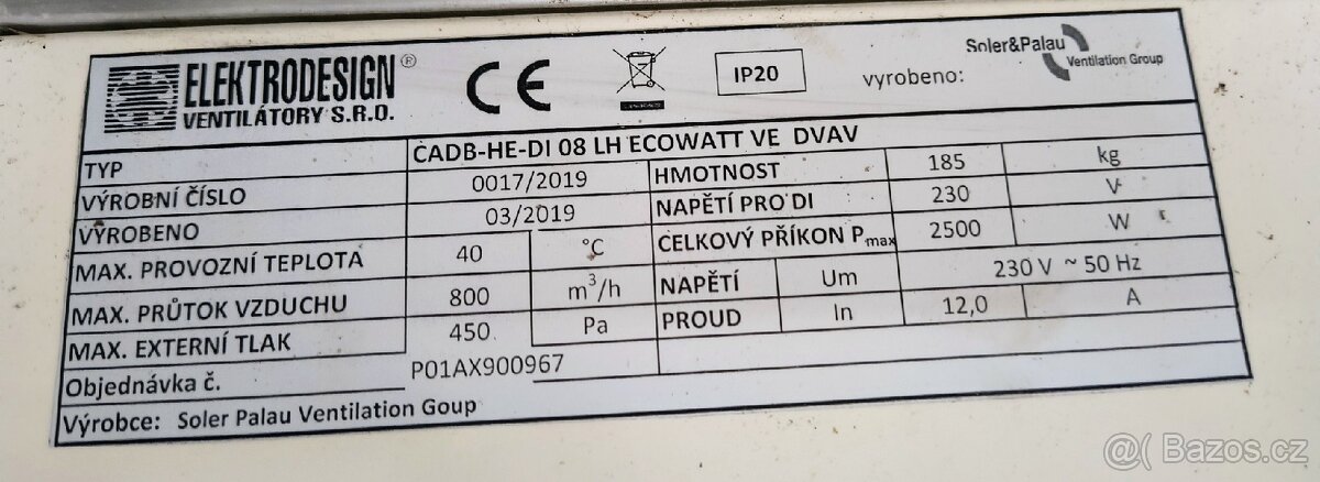 Rekuperační jednotka Soler & Palau CADB‑DI 08 - 2