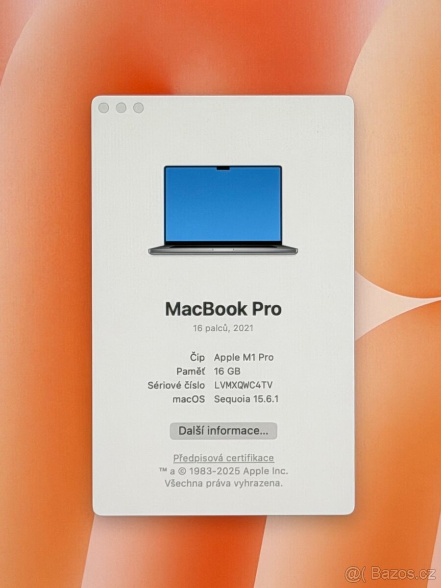 MacBook Pro 16” (2021) M1 Pro, 16 GB RAM, 512 GB SSD Záruka - 2