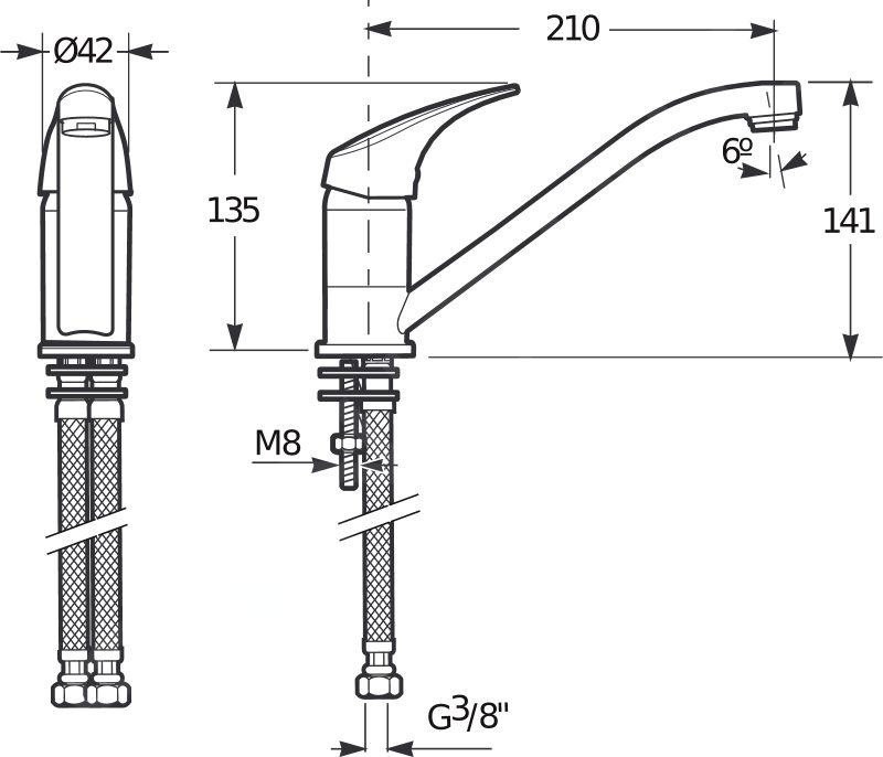 umyvadlová/dřezová baterie JIKA - Talas s otočným ramínkem - 2