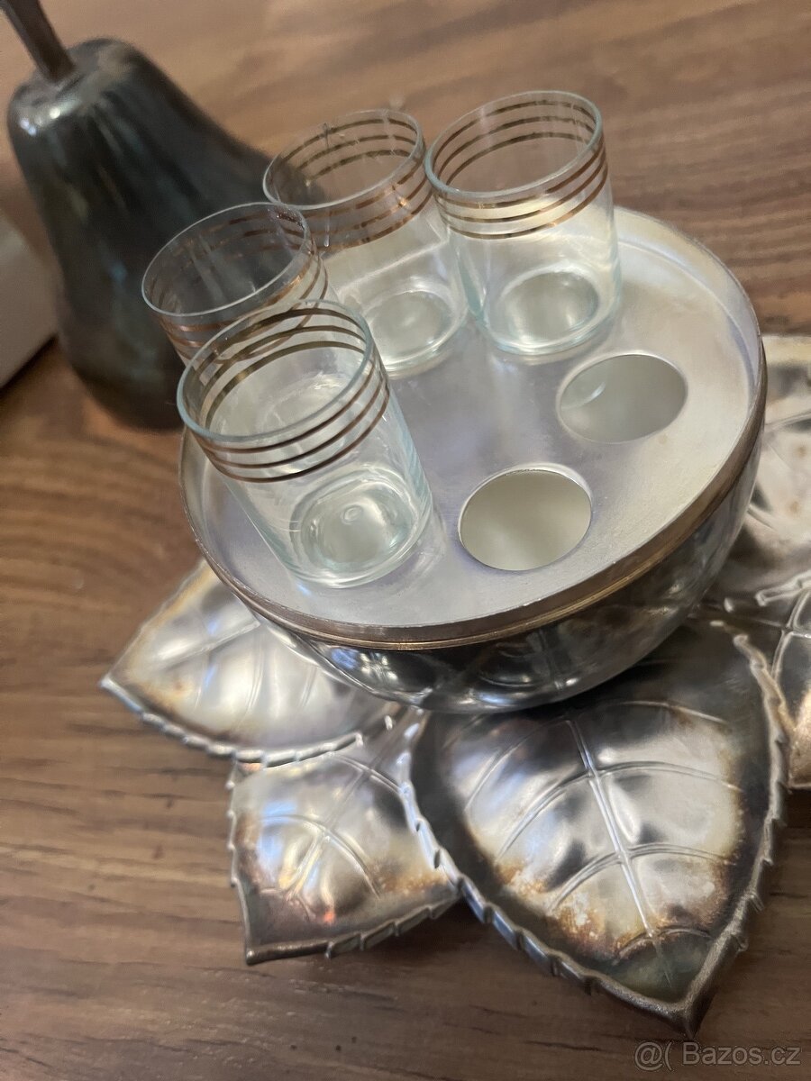 Likérová souprava Hruška, Art-deco, Alpaka - 2