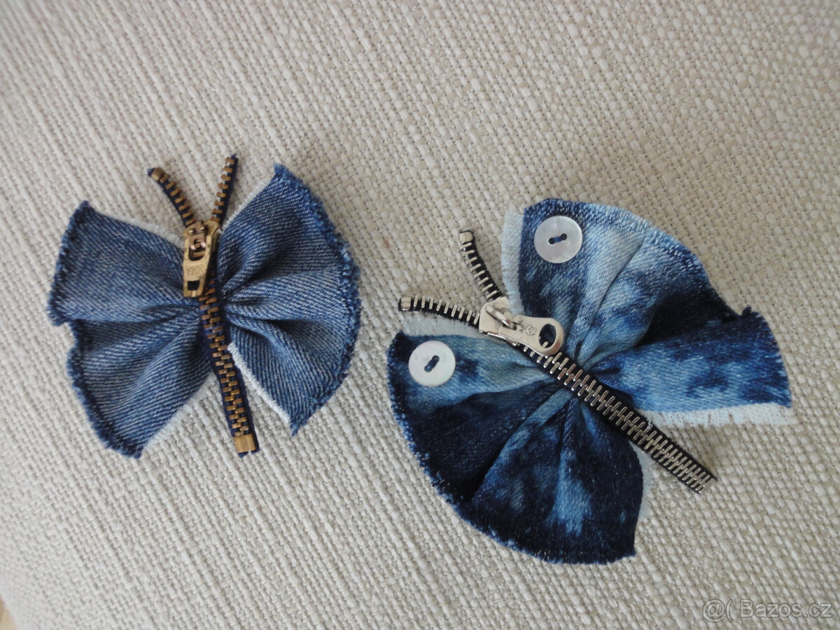 Brož - džínový motýlek - 2