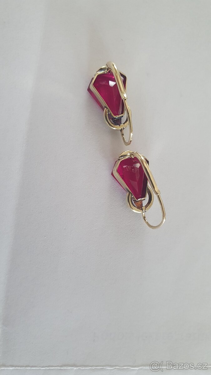 Zlaté starožitné náušnice Rubín - 2