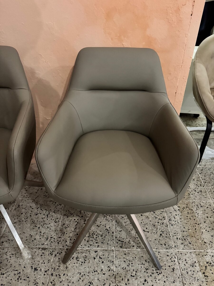 NOVÉ 2x krásné otočné jídelní křesla-židle p.kůže - 2
