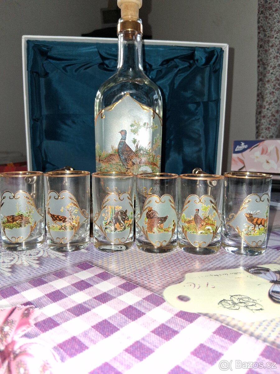Krásná sada,motiv myslivost,Sklo Art Slovensko - 2