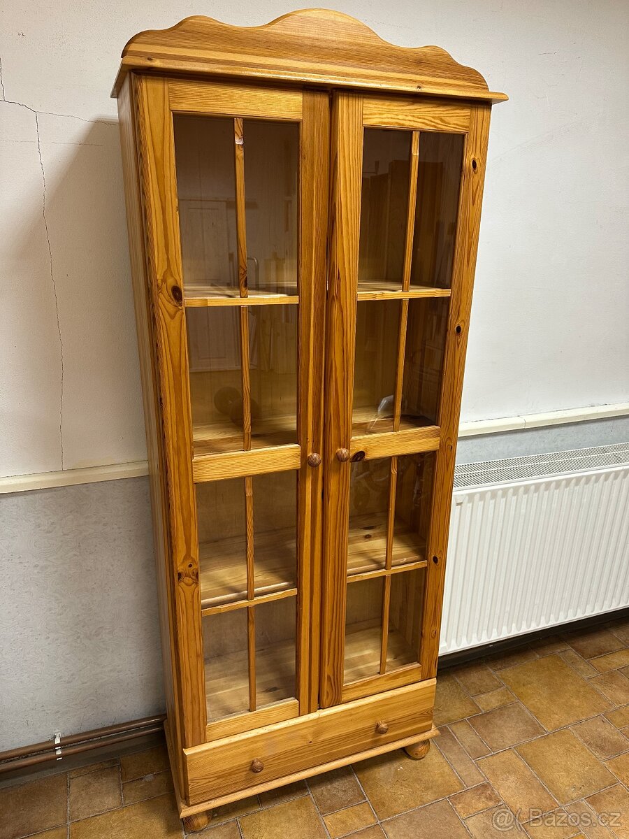 Masivní knihovna, vitrína, 100% dřevo, borovice - 2