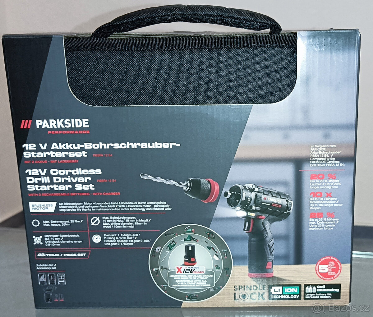 Aku vrtací šroubovák Parkside PBSPA 12 E4 sada NOVÁ - 2