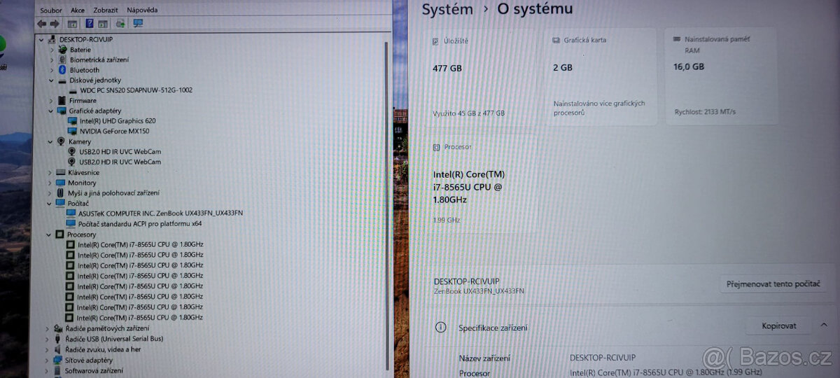 Asus, i7-8565u 4/8x 4,60GHz, 16GB RAM, 512GB SSD, bat. 4h. - 2