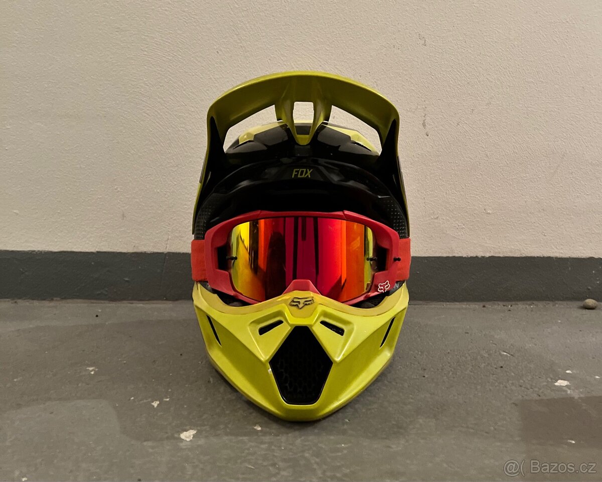 Motokrosová helma Fox V3 Preest Dark Yellow vel. M + brýle - 2
