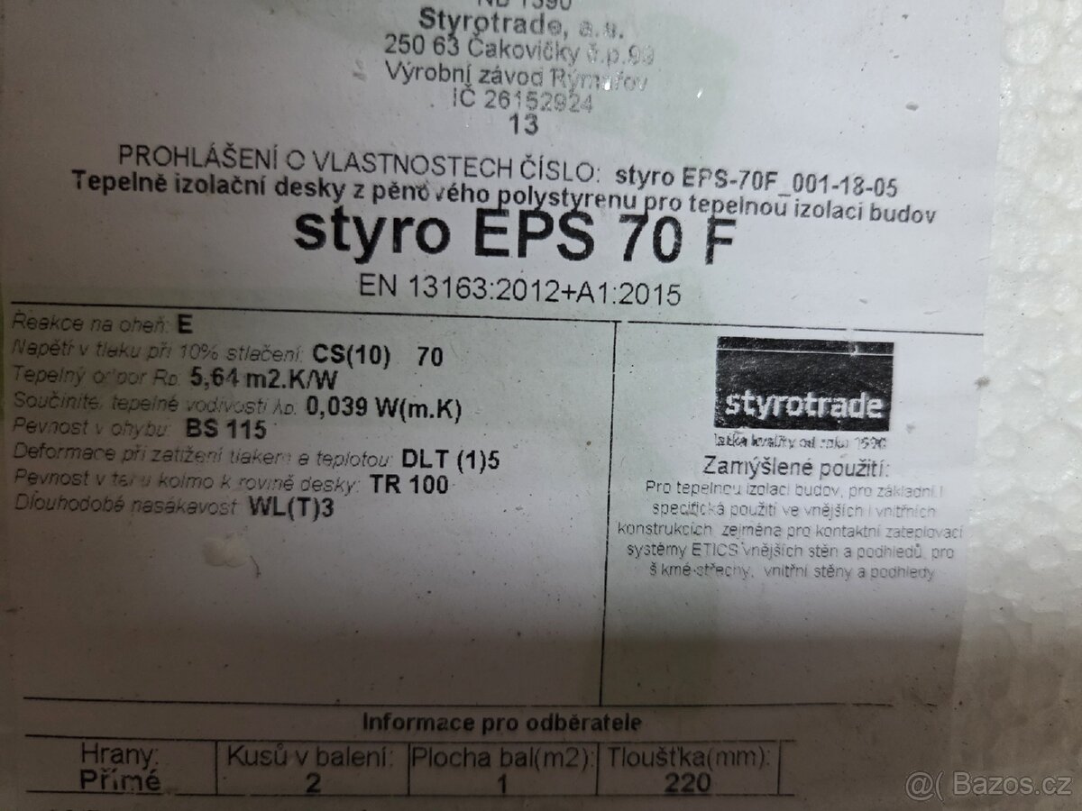 Polystyren EPS 70F - 220mm - 2