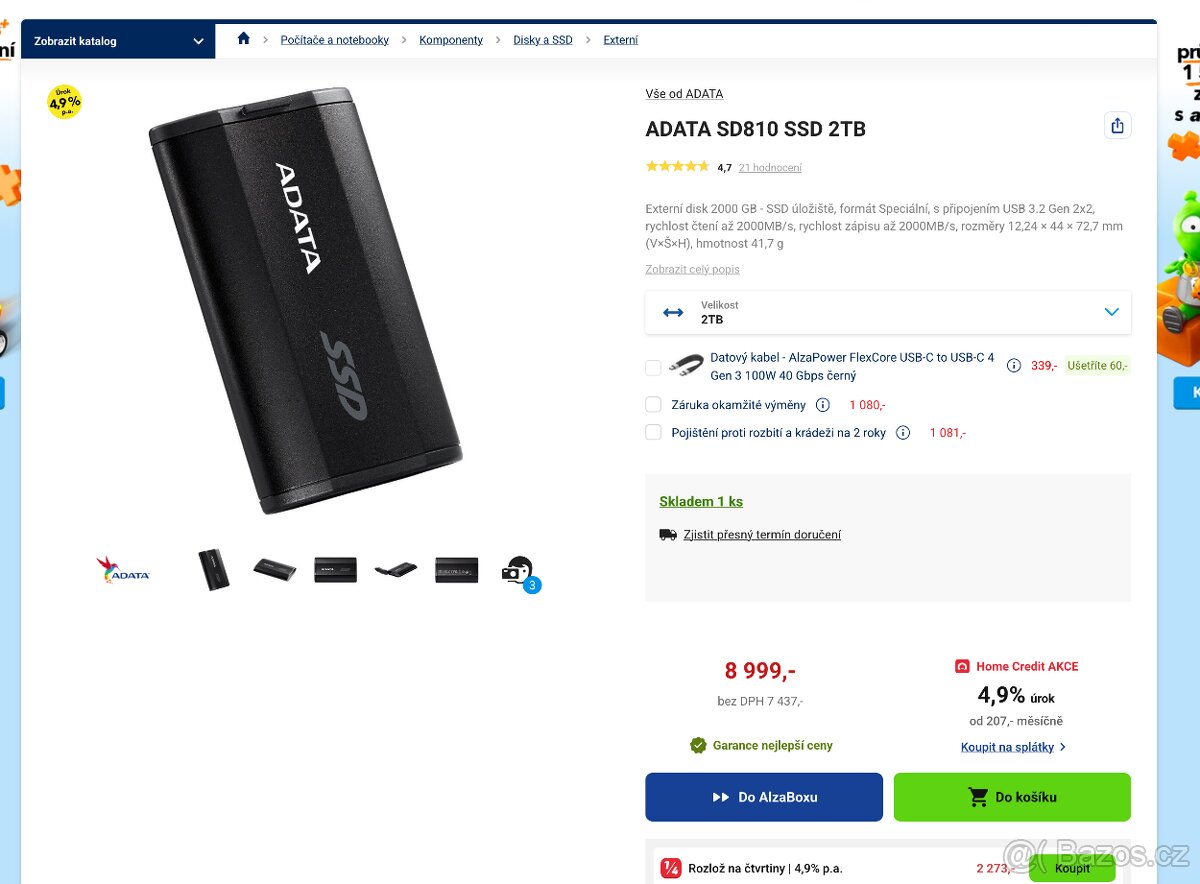 ADATA SD810 SSD 2TB, ZARUKA DO 2029 - 2