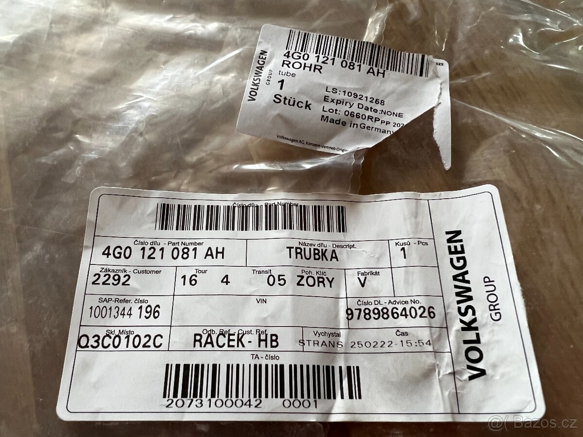 Trubka hadice chladící kapaliny Audi, VAG 4G0121081AH - 2
