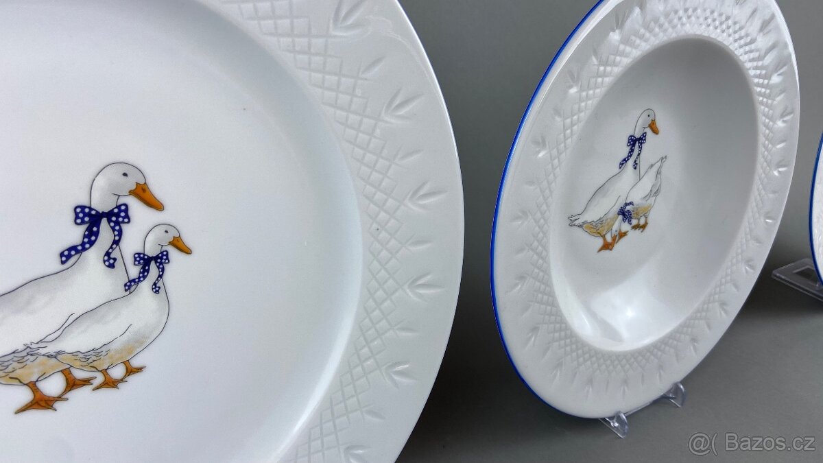 Talířová souprava pro 6 osob husy, modrá linka - 2