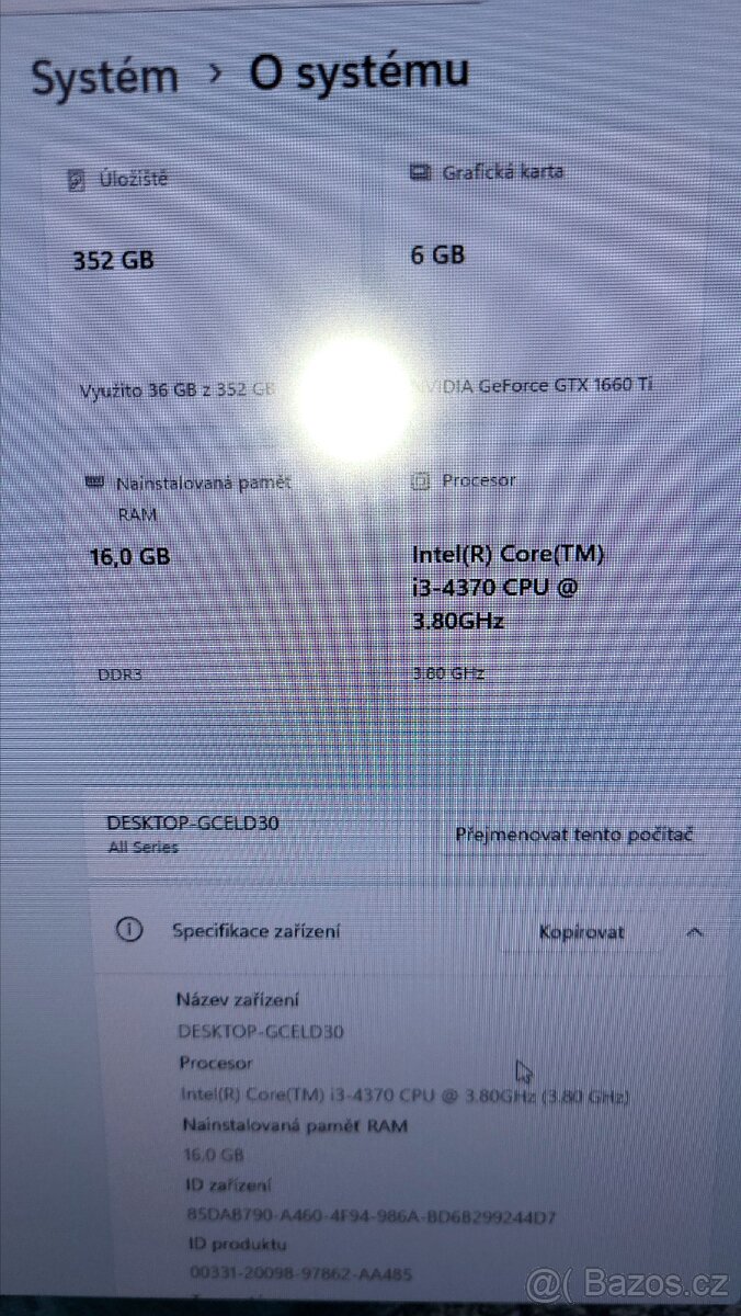 Levné PC- i3 4370, 16GB, GTX 1616Ti,Windows 11 - 2