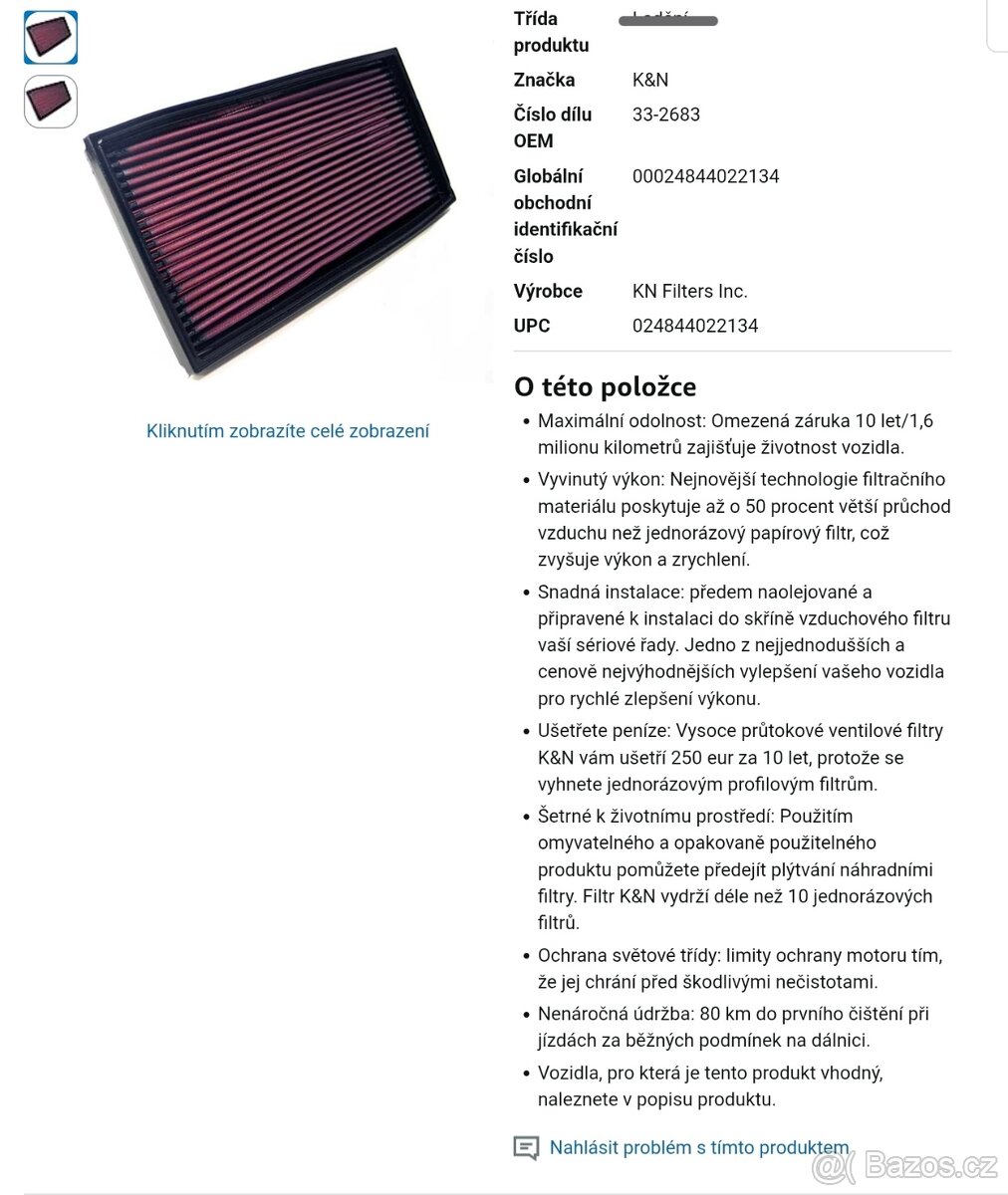 MERCEDES R129 500SL K&N FILTER 33-2683 - 2