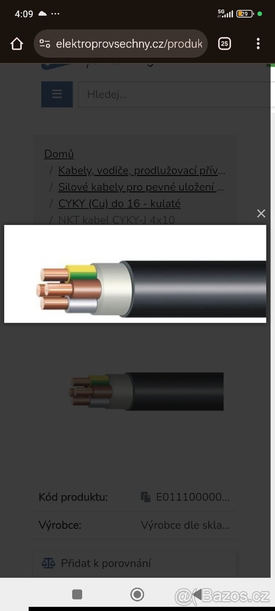 Prodám zbytek 30m kabel cyky 4x10mm - 2