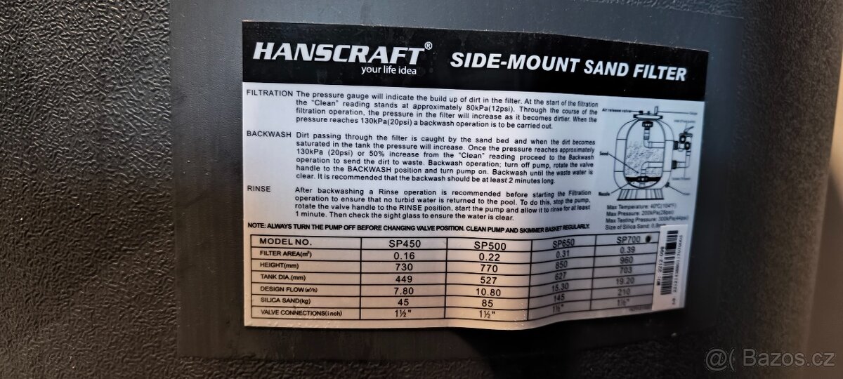 filtrace HANSCRAFT SP700 - 2