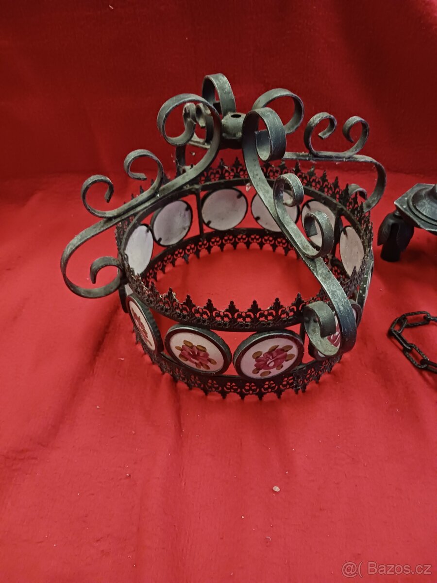 Starý kovaný závěsný lustr - 2