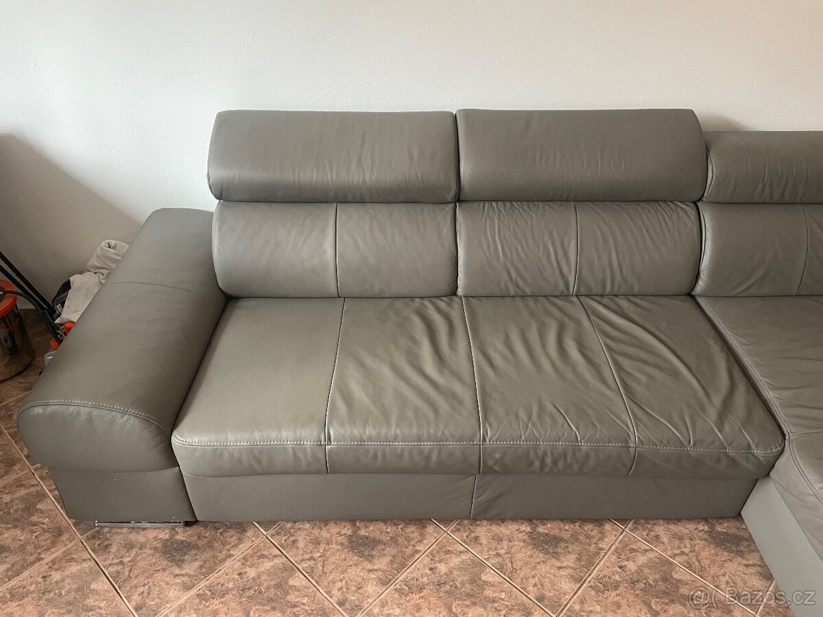 Kožený rohový šedozelený gauč - 2
