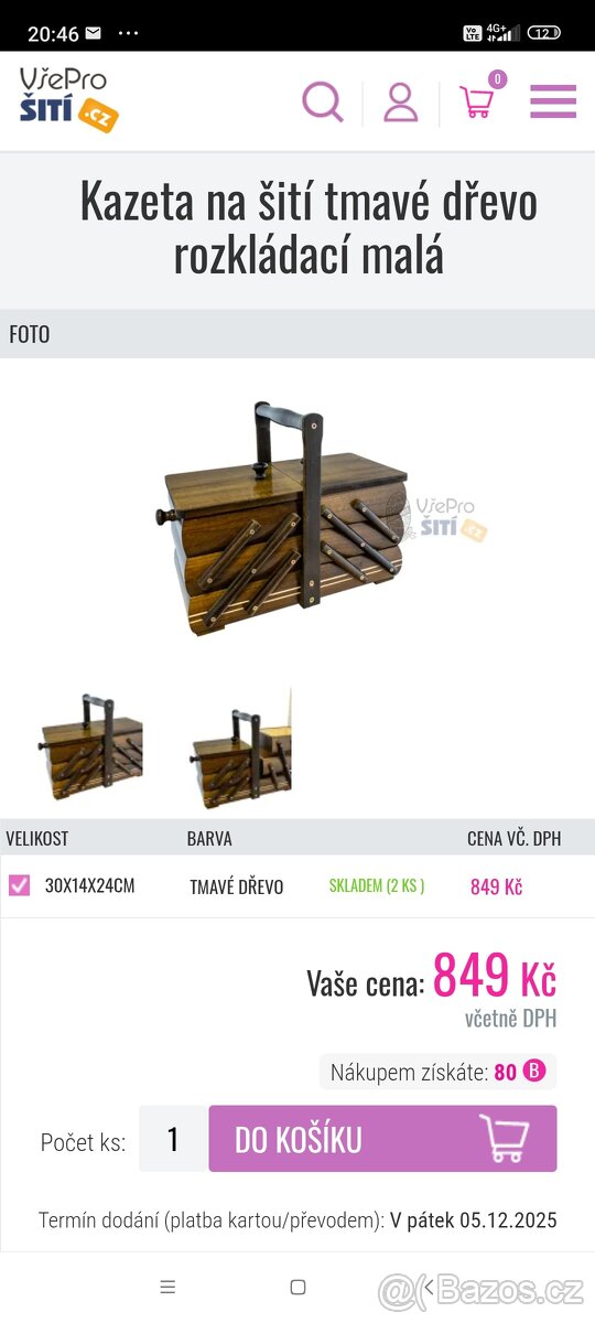 Kazeta na šití tmavé dřevo rozkládací - 2
