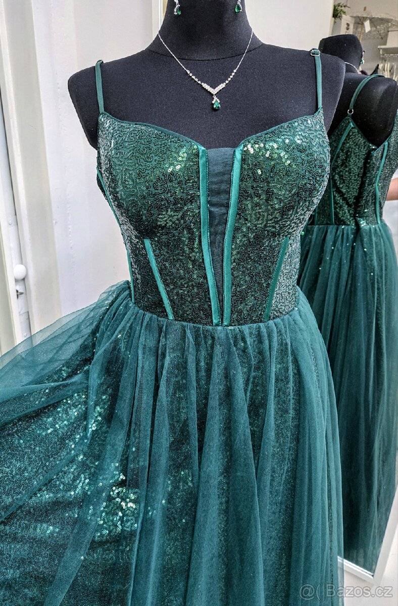 NOVÉ plesové šaty SMARAGDOVÉ - 2