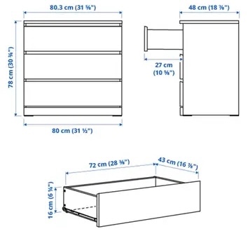 Nepouzita Ikea Komoda MALM se 3 zásuvkami, bílá - 2