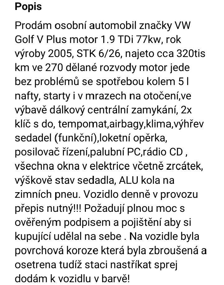 Prodám VW Golf V Plus 1.9TDI 77kw - 2