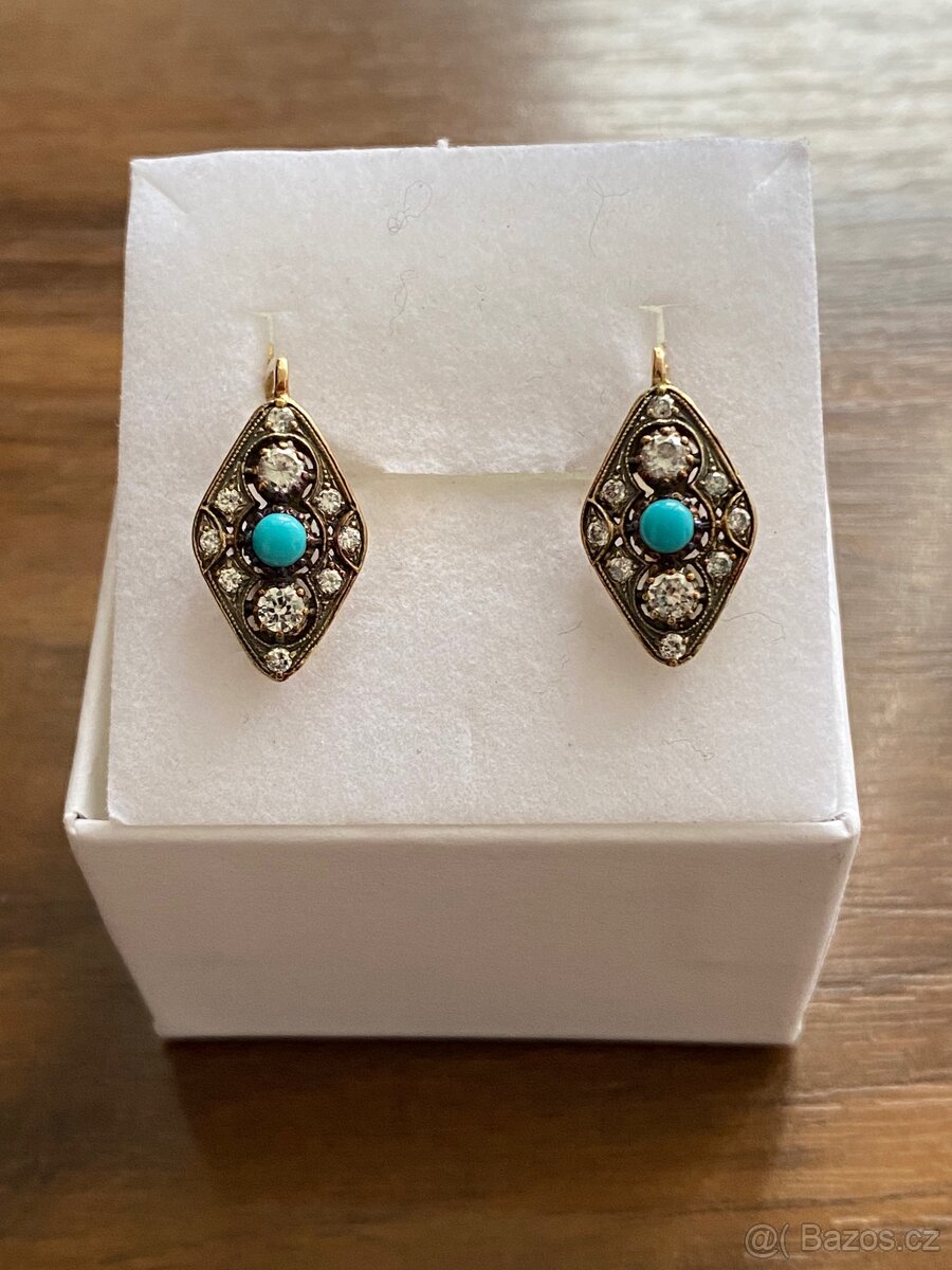 Zlaté náušnice s tyrkysem - 2
