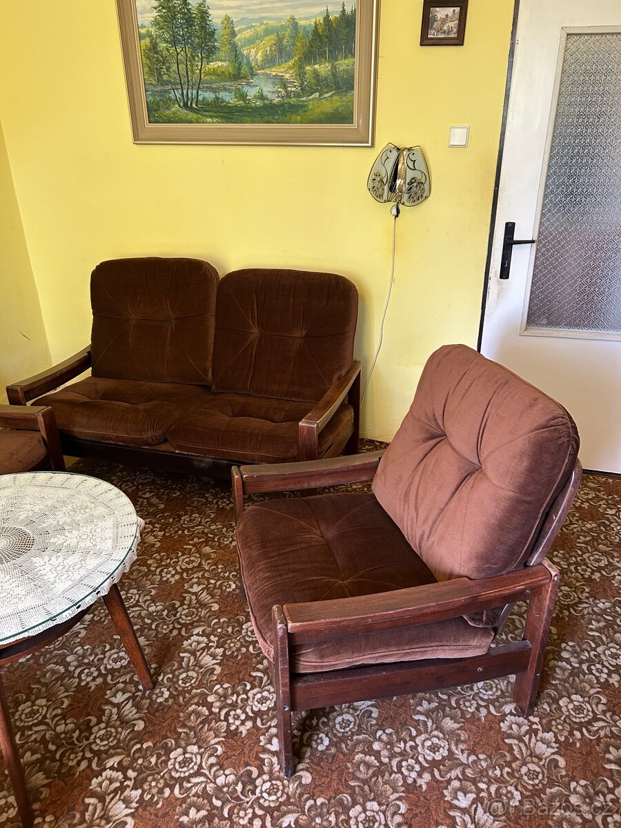 Retro dřevěná sedací souprava - 2