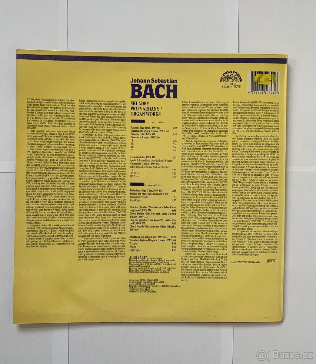 PRODÁM GRAMOFONOVOU DESKU - JOHAN SEBASTIAN BACH ORGAN WORKS - 2